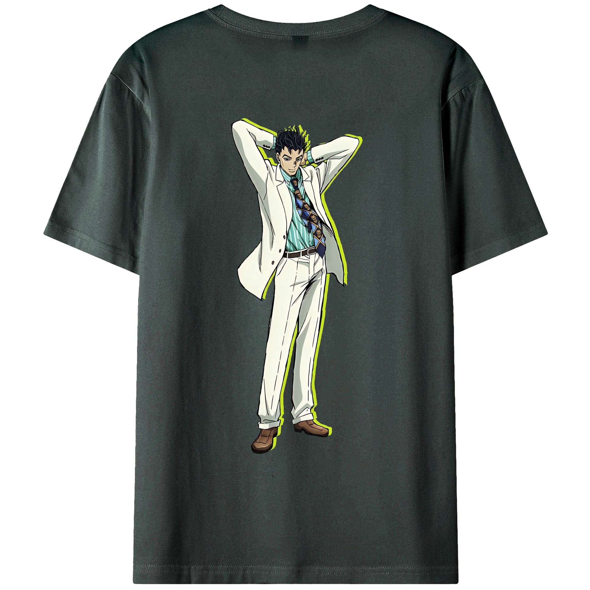（画像用） ジョジョの奇妙な冒険 きら よしかげ JoJo's Bizarre Adventure Kira Yoshikage 綿100％ メンズ半袖Tシャツ（バックプリント） 通気性